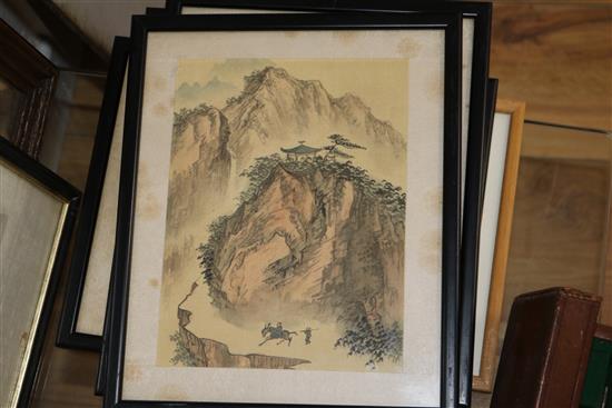 Chinese School, set of four watercolours, landscapes and three other pictures 20 x 15cm